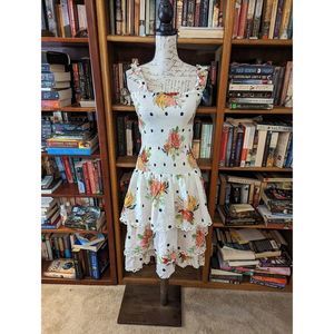 Farm Rio nanaju midi floral ruffled hem dress shirred top ruffled straps sz s